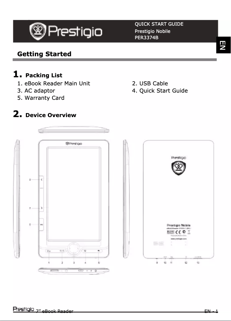 Page n°1 - Manuel utilisateur Prestigio Nobile PER3374B