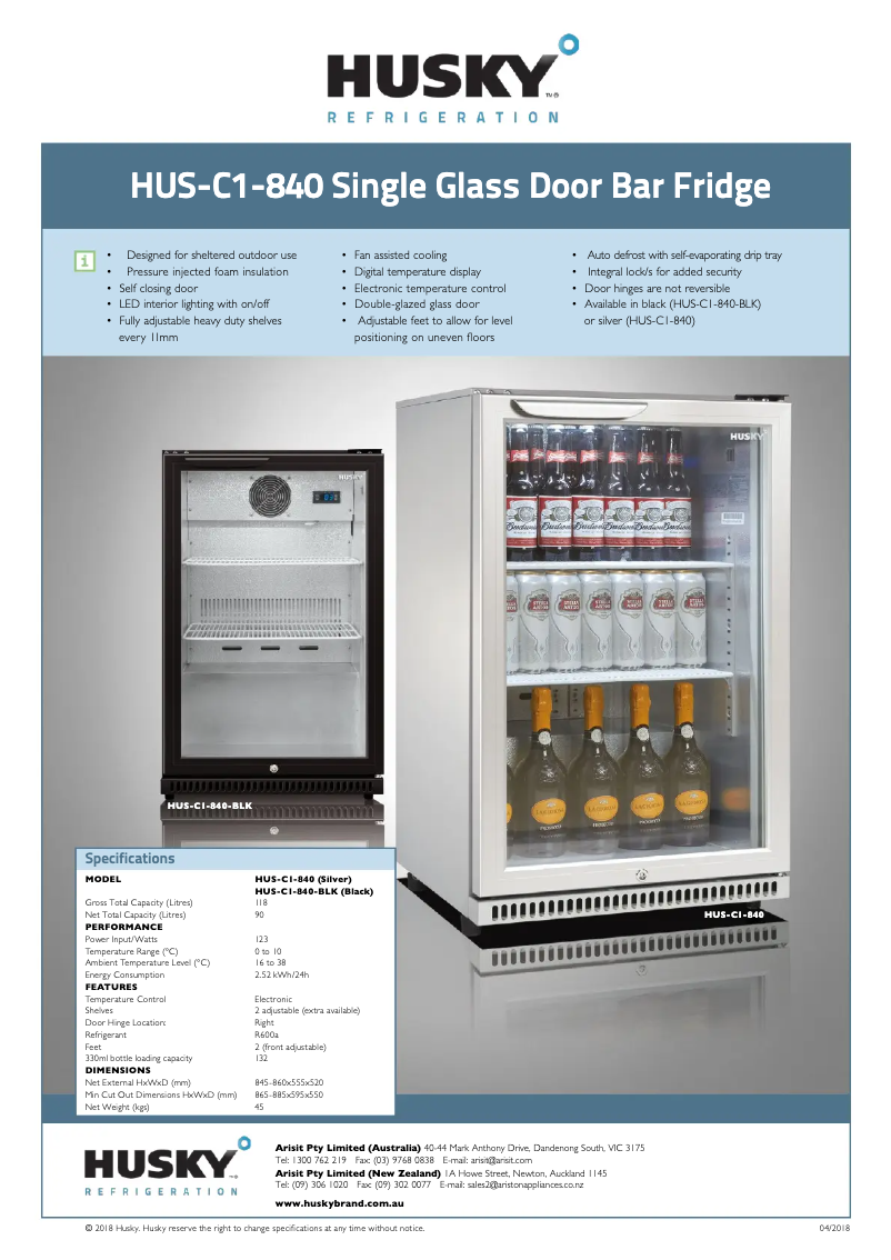 Page 1 de la notice Fiche technique Husky HUS-C1-840-BLK