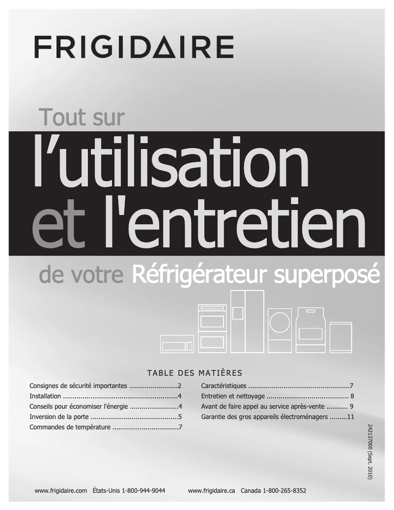 Page 1 de la notice Manuel utilisateur Frigidaire FFHT10F2LB