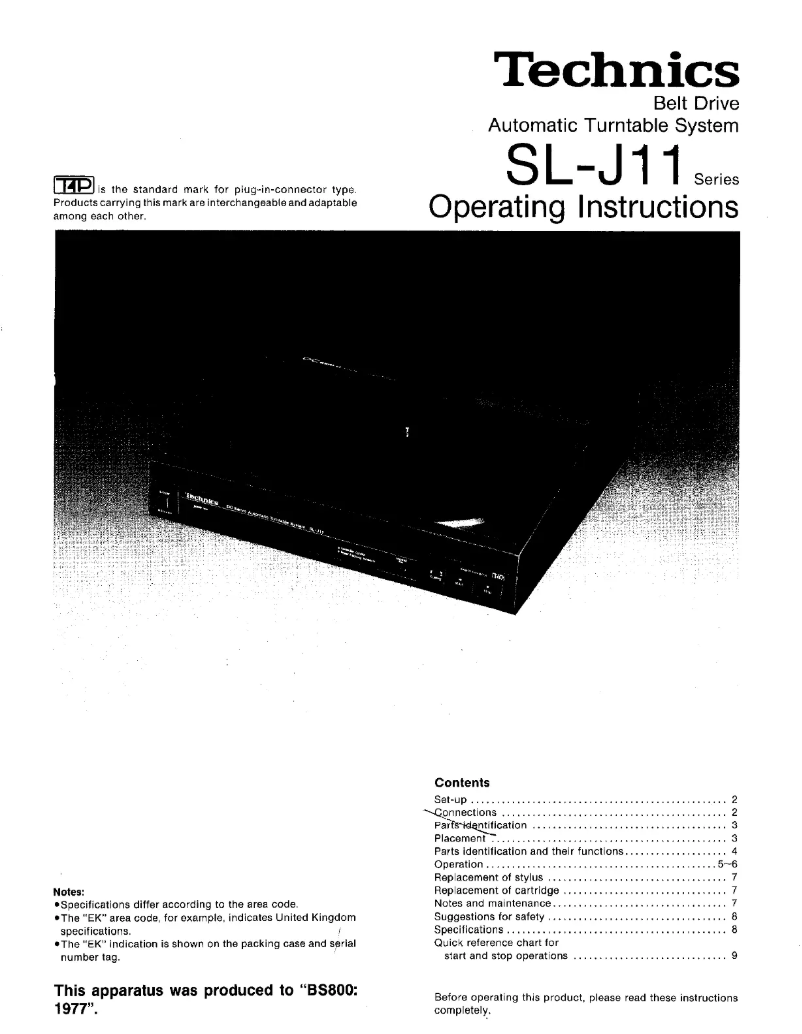 Page 1 de la notice Manuel utilisateur Technics SL-J11