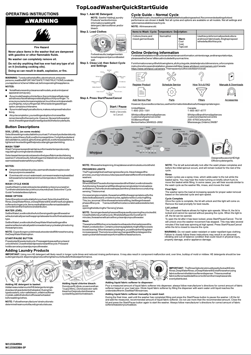 Page 1 de la notice Guide de démarrage rapide Whirlpool WTW4955HW