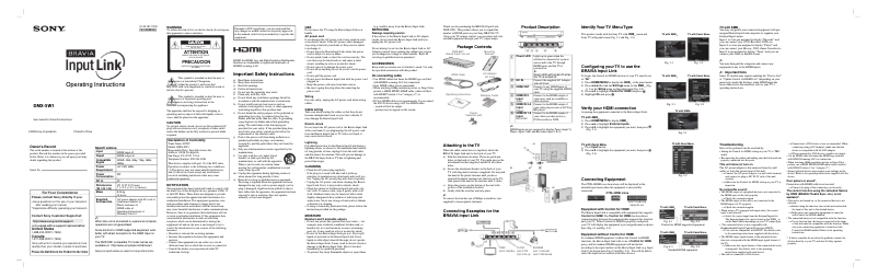 Page n°1 - Manuel utilisateur Sony DMX-SW1