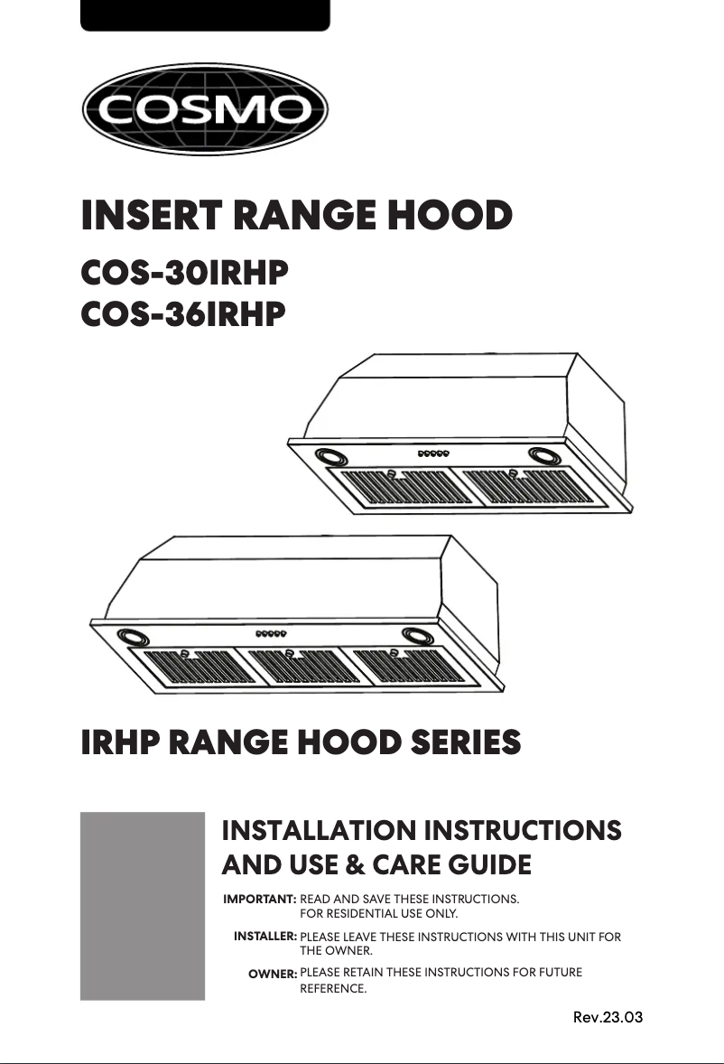 Page n°1 - Manuel utilisateur Cosmo COS-36IRHP
