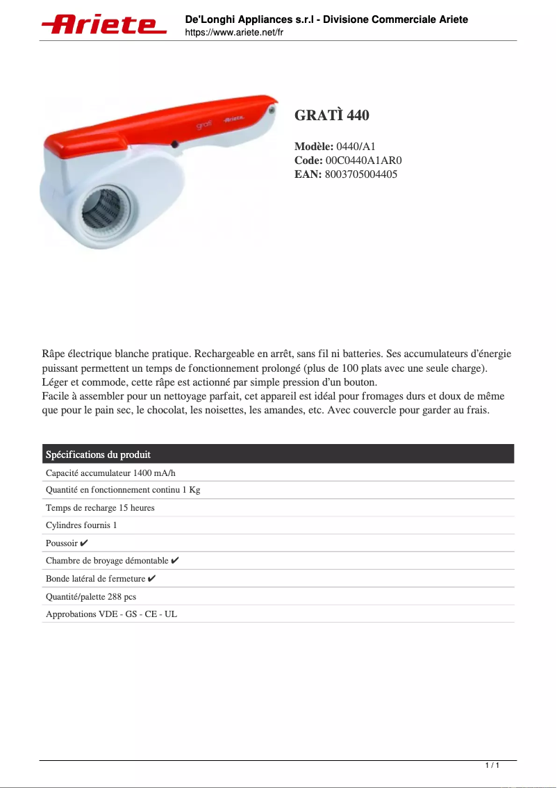 Image de la première page du manuel de l'appareil Gratì 0440