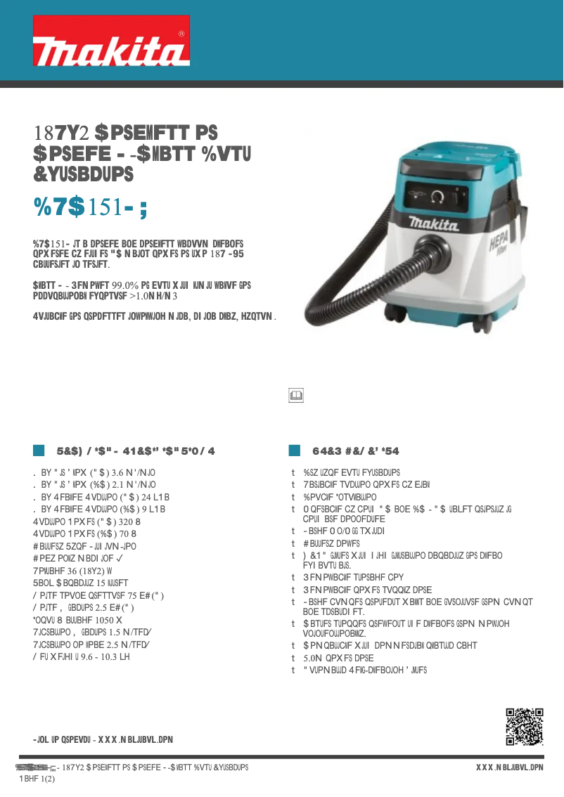 Page 1 de la notice Fiche technique Makita DVC151LZ