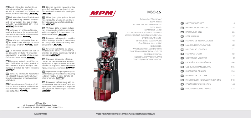 Page 1 de la notice Manuel utilisateur MPM MSO-16