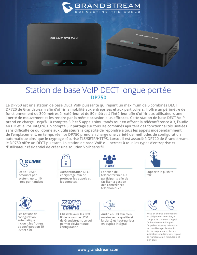 Page 1 de la notice Fiche technique Grandstream DP750