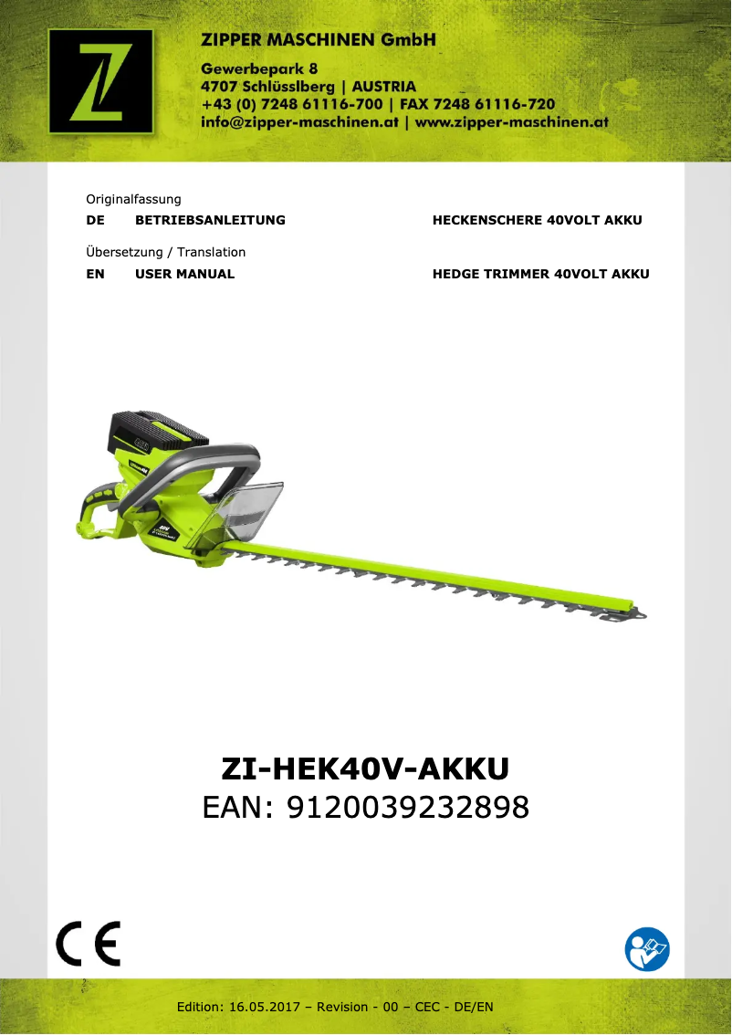 Image de la première page du manuel de l'appareil ZI-HEK40V-AKKU