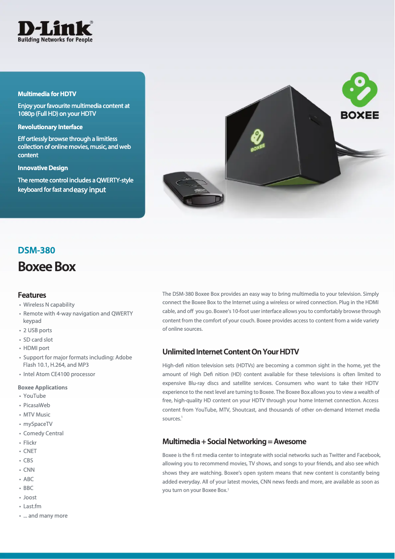Page n°1 - Fiche technique D-Link DSM-380