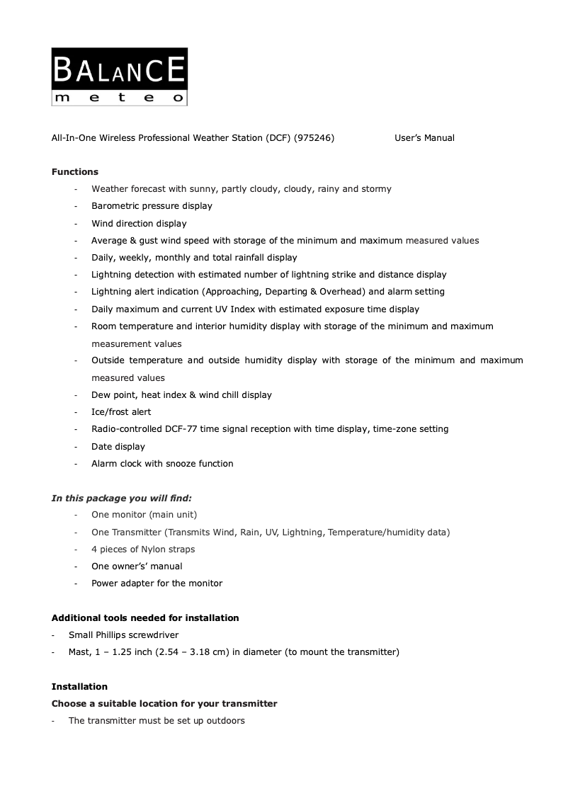 Página 1 del manual Manual de usuario Balance RF-WS98
