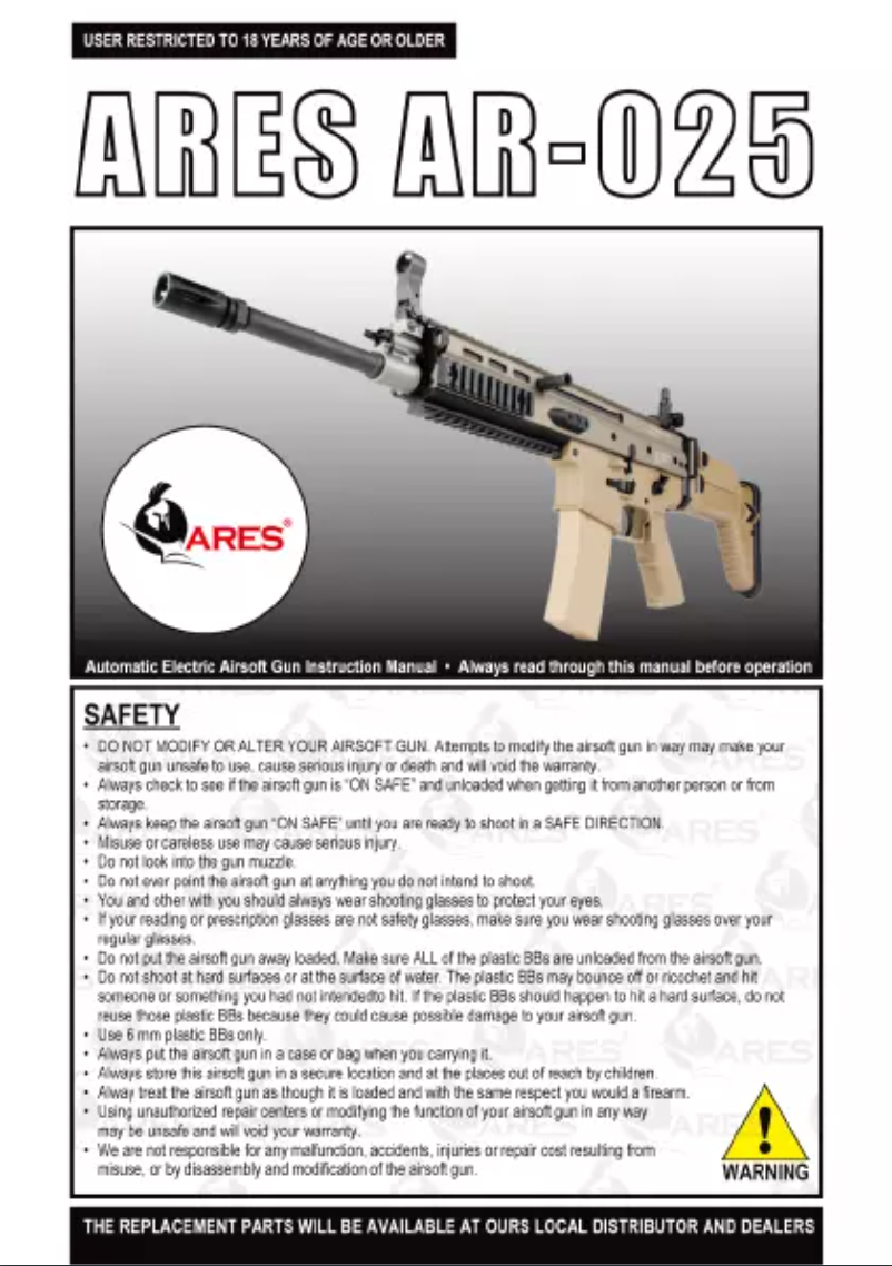 Page 1 de la notice Manuel utilisateur Ares AR-025