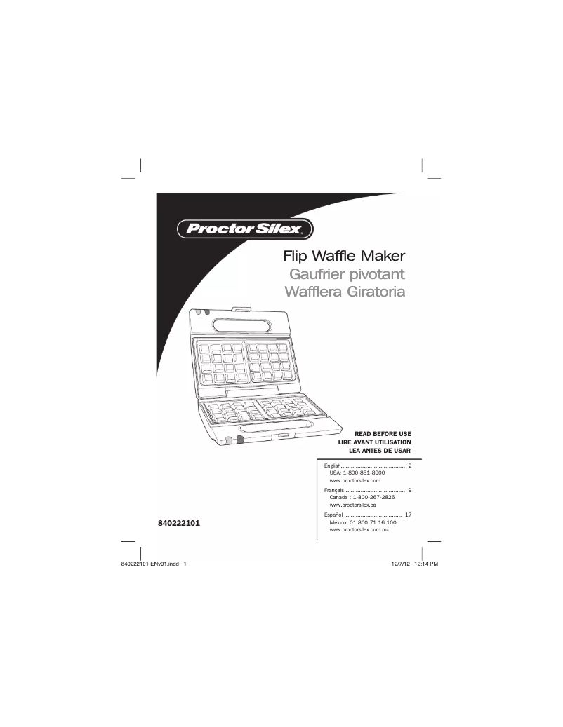 Page n°1 - Manuel utilisateur Proctor Silex 26060Y