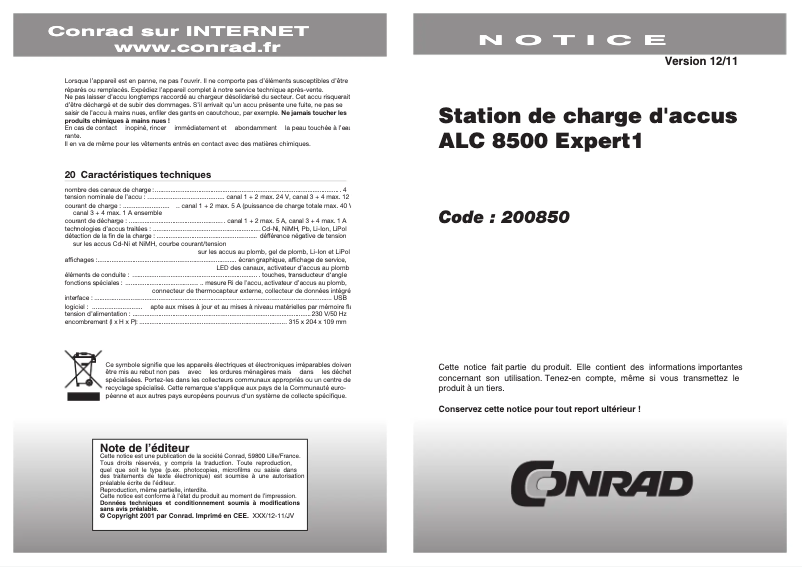 Page 1 de la notice Manuel utilisateur Voltcraft ALC 8500 Expert