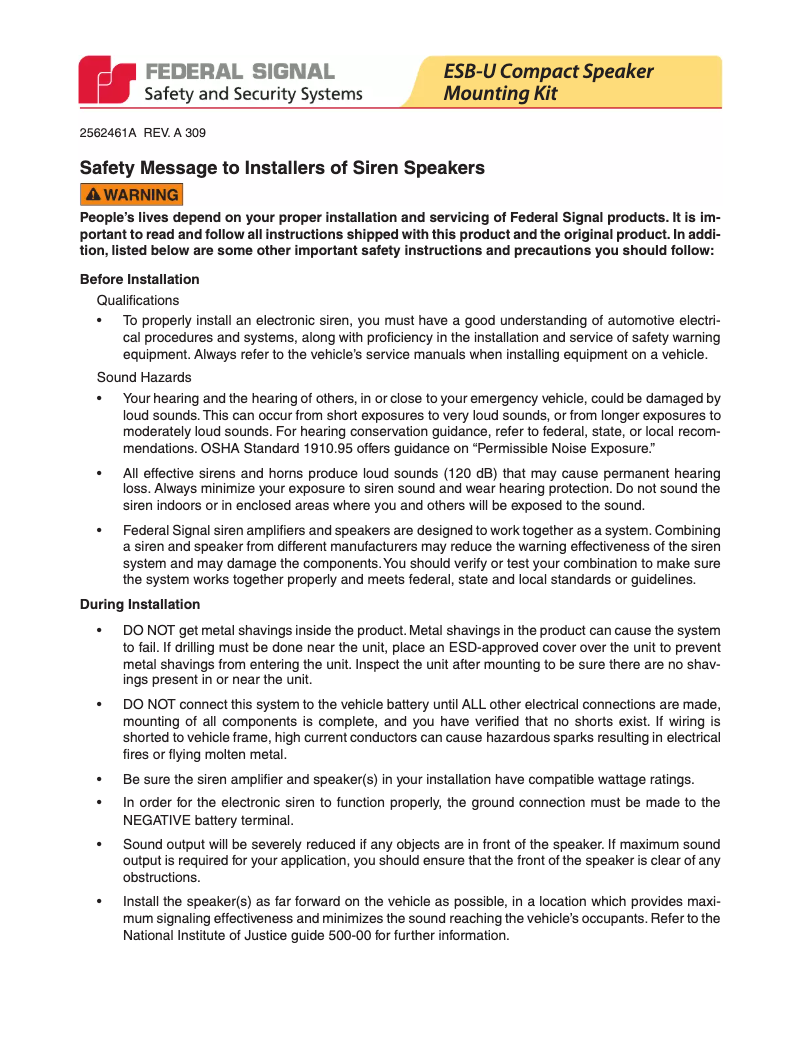 Página 1 del manual Manual de usuario Federal Signal ESB-U