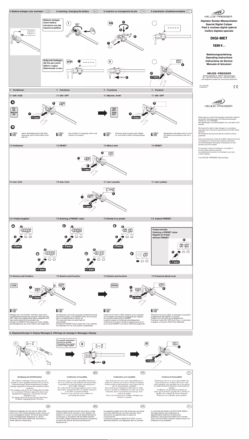 Image de la première page du manuel de l'appareil DIGI-MET 1326932