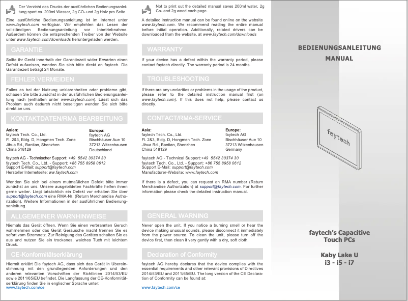 Page n°1 - Manuel utilisateur Faytech FT215I5CAPOB