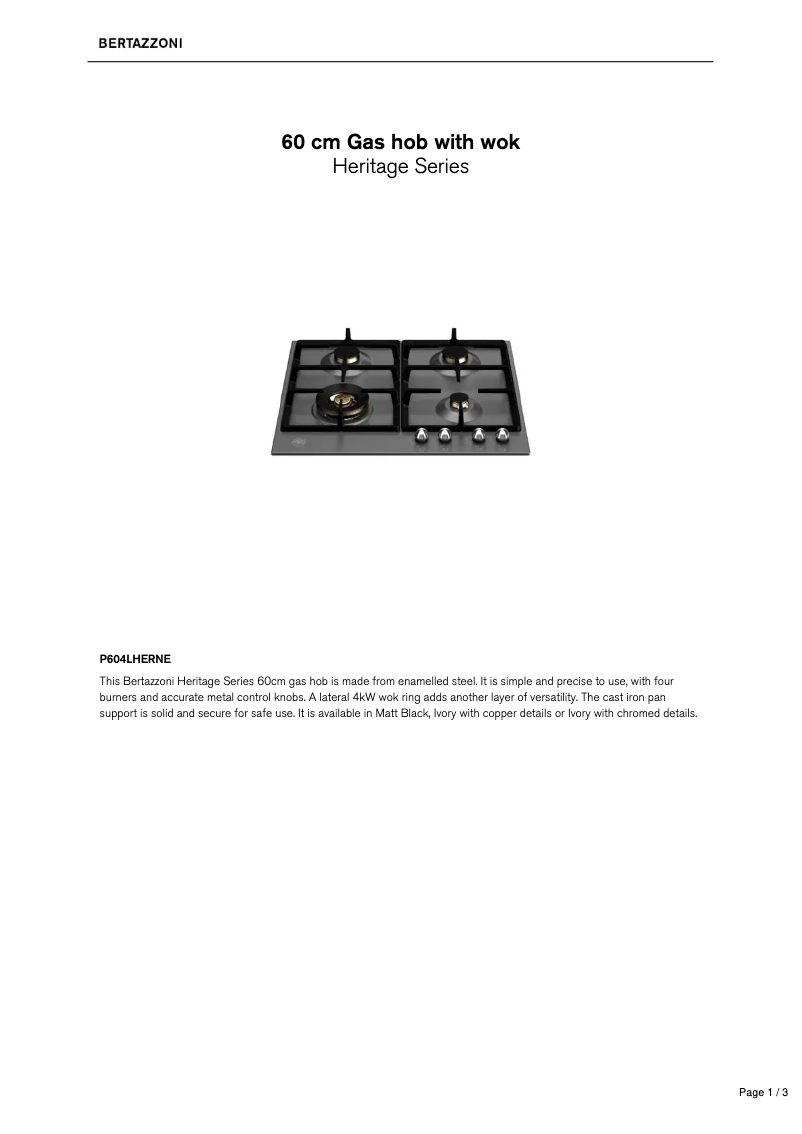 Page 1 de la notice Fiche technique Bertazzoni P604LHERNE