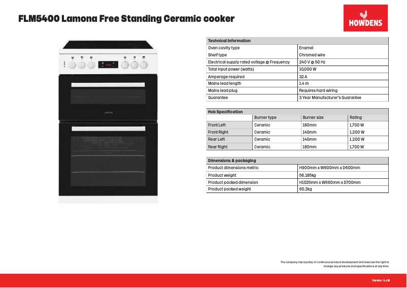 Página 1 del manual Ficha técnica Lamona FLM5400