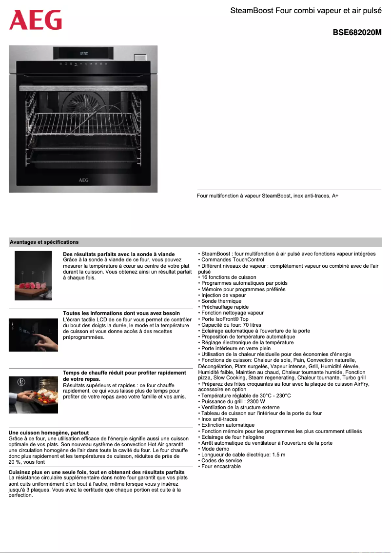 Page 1 de la notice Fiche technique AEG BSE682020M