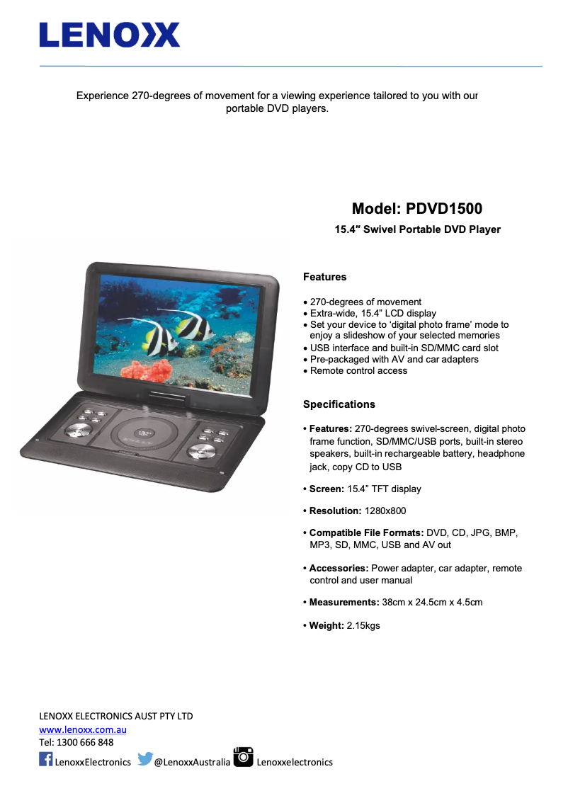 Page n°1 - Manuel utilisateur Lenoxx PDVD1500