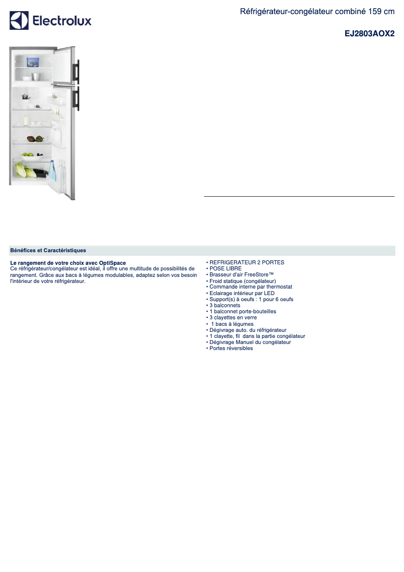 Page n°1 - Fiche technique Electrolux EJ2803AOX2