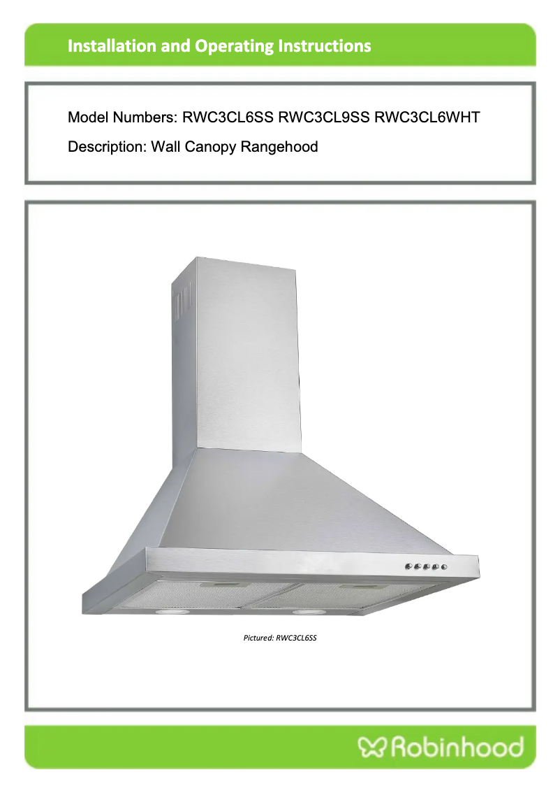 Page n°1 - Guide d'installation Robinhood RWC3CL9SS