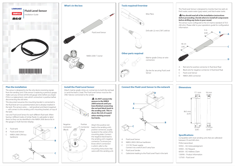 Page n°1 - Manuel utilisateur Simrad Fluid Level Sensor