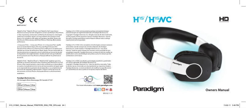 Image de la première page du manuel de l'appareil Shift H15