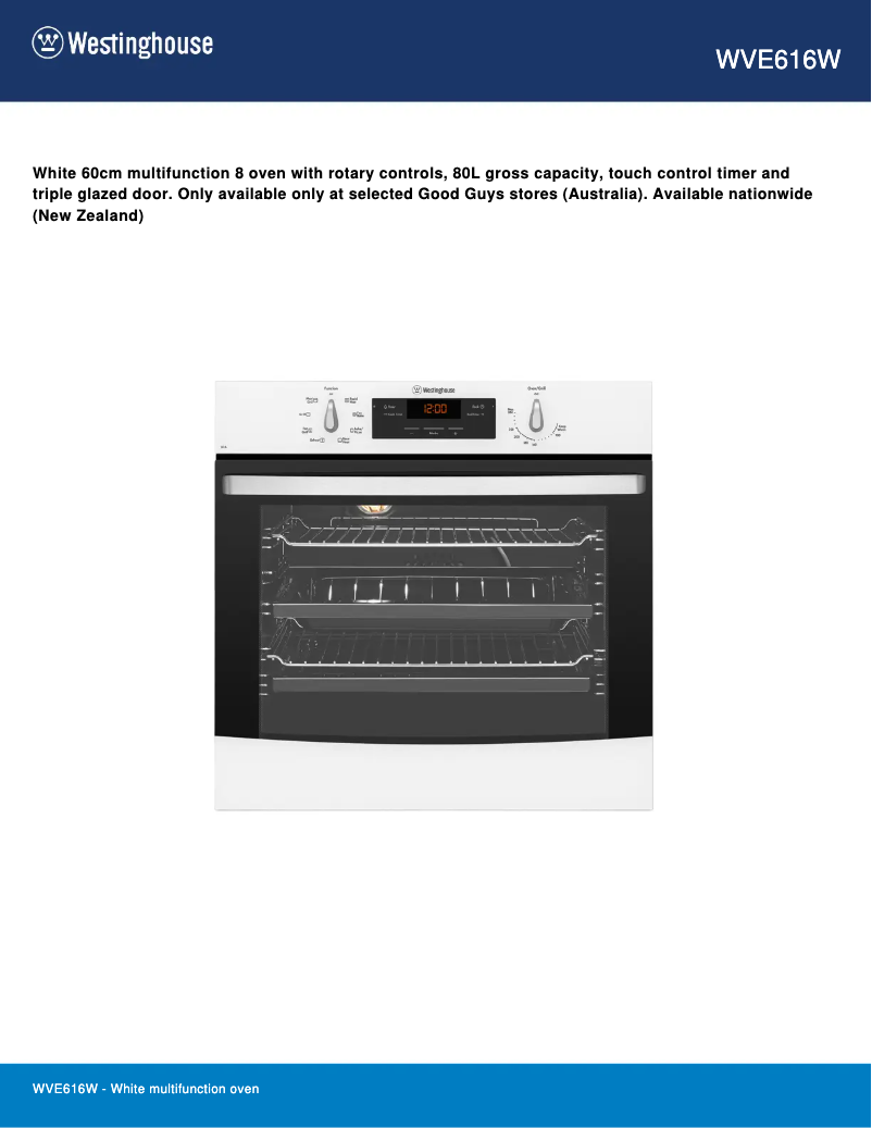 Page n°1 - Fiche technique Westinghouse WVE616W