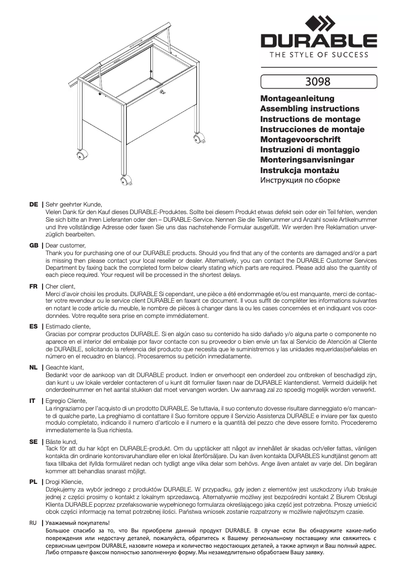 Page 1 de la notice Manuel utilisateur Durable 309810