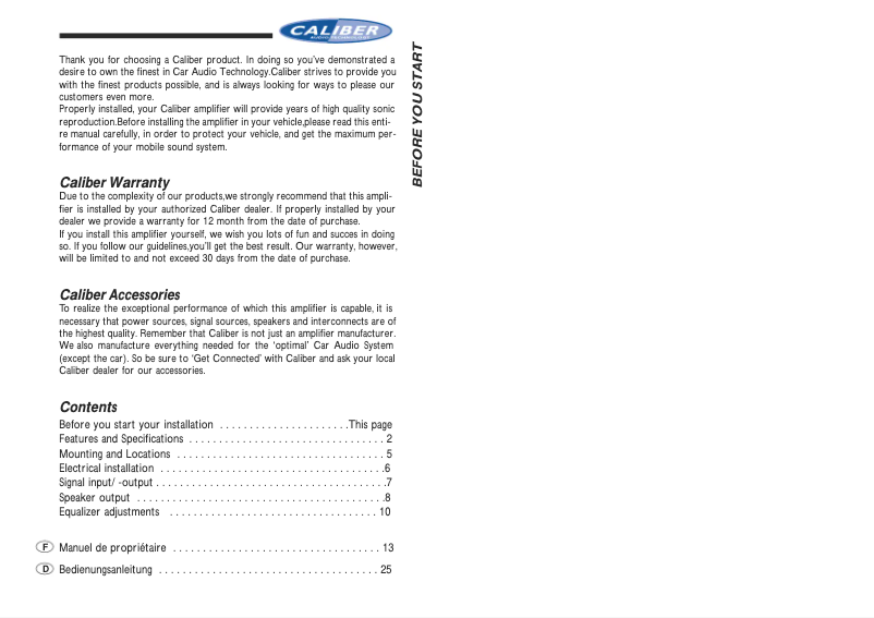 Page 1 de la notice Manuel utilisateur Caliber CA 190