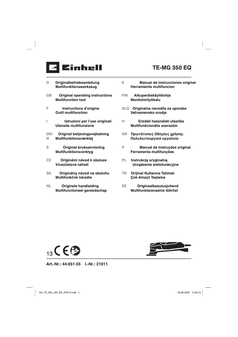 Page 1 de la notice Manuel utilisateur Einhell TE-MG 350 EQ