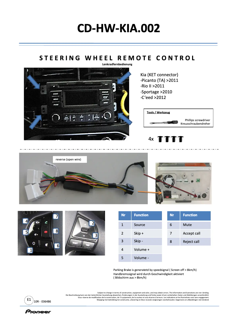 Page n°1 - Manuel utilisateur Pioneer CD-HW-KIA.002