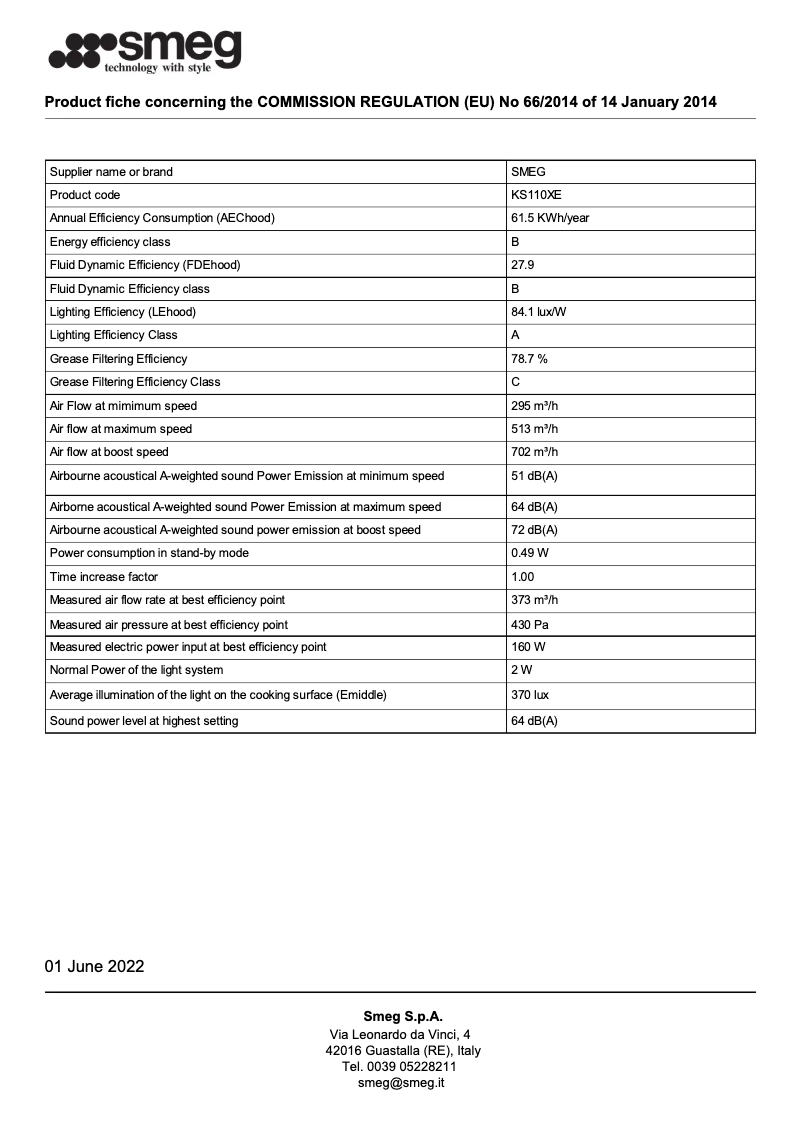 Page 1 de la notice Brochure Smeg KS110XE