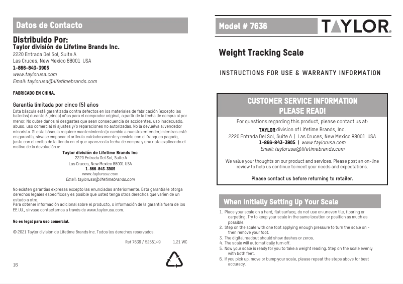 Page 1 de la notice Manuel utilisateur Taylor 7636