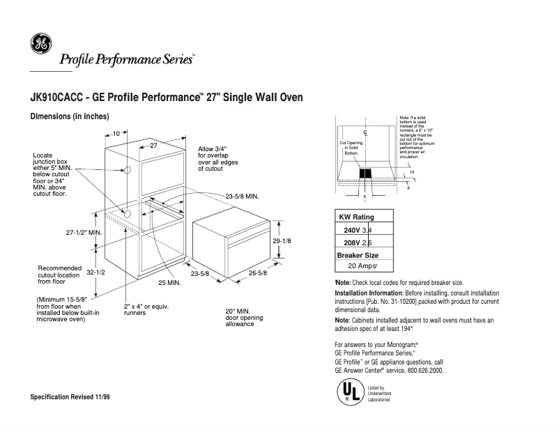 Imagen de la primera página del manual del dispositivo Profile Performance JK910CACC