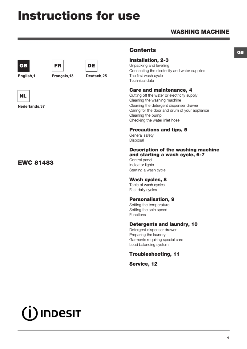 Image de la première page du manuel de l'appareil EWC 81483 W EU