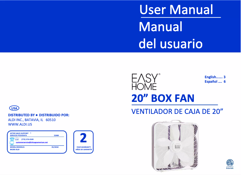 Page 1 de la notice Manuel utilisateur Easy Home Box Fan BX200