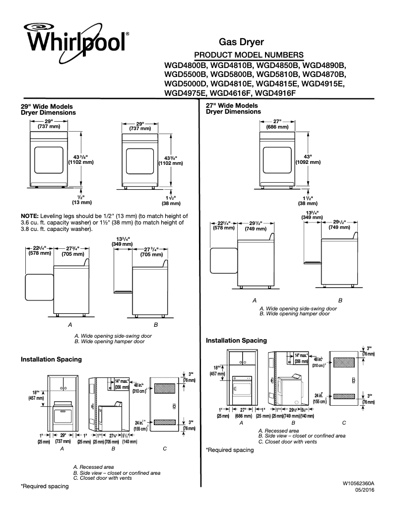 Página 1 del manual Ficha técnica Whirlpool WGD4916F