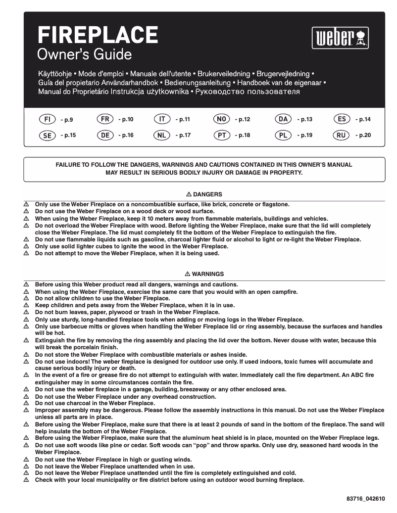 Página 1 del manual Manual de usuario Weber Openhaard