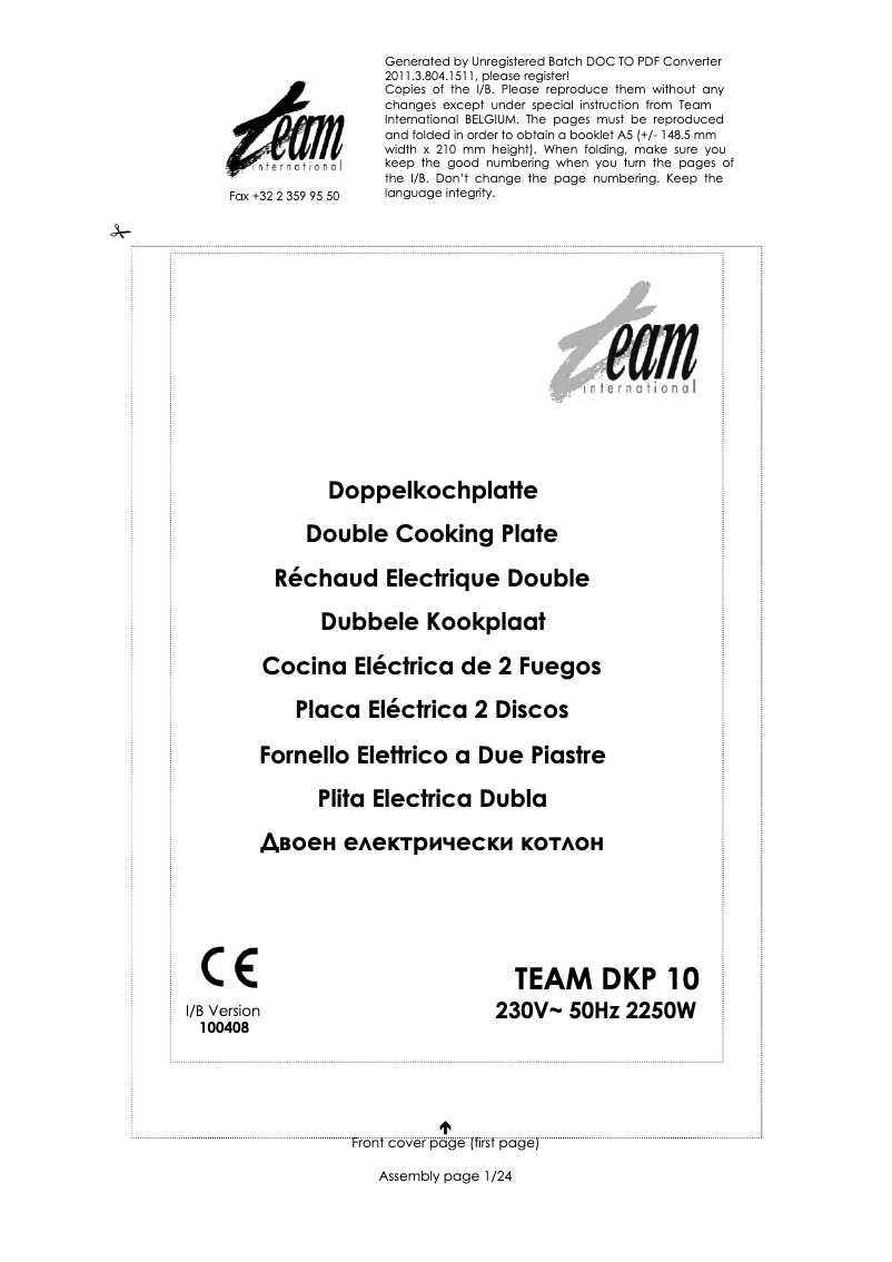 Page n°1 - Manuel utilisateur Team DKP 10
