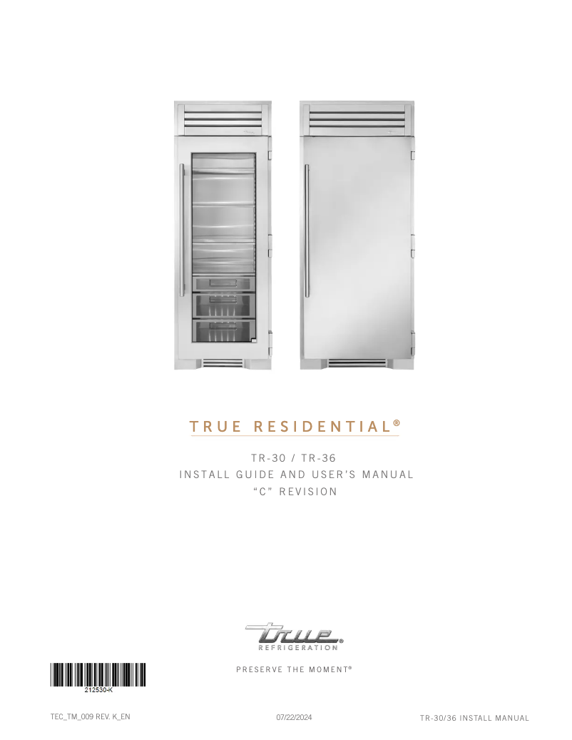 Page 1 de la notice Manuel utilisateur True TR-30FRZ-R-SS-C