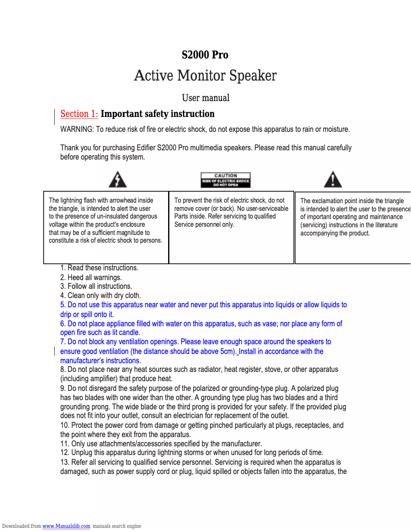 Page n°1 - Manuel utilisateur Edifier S2000 Pro