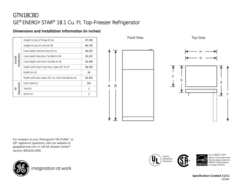 Image de la première page du manuel de l'appareil GTN18CBDWW