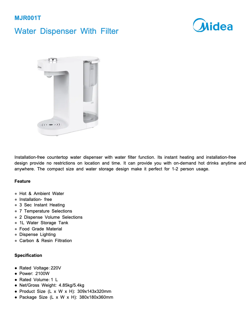 Image de la première page du manuel de l'appareil MJR001T