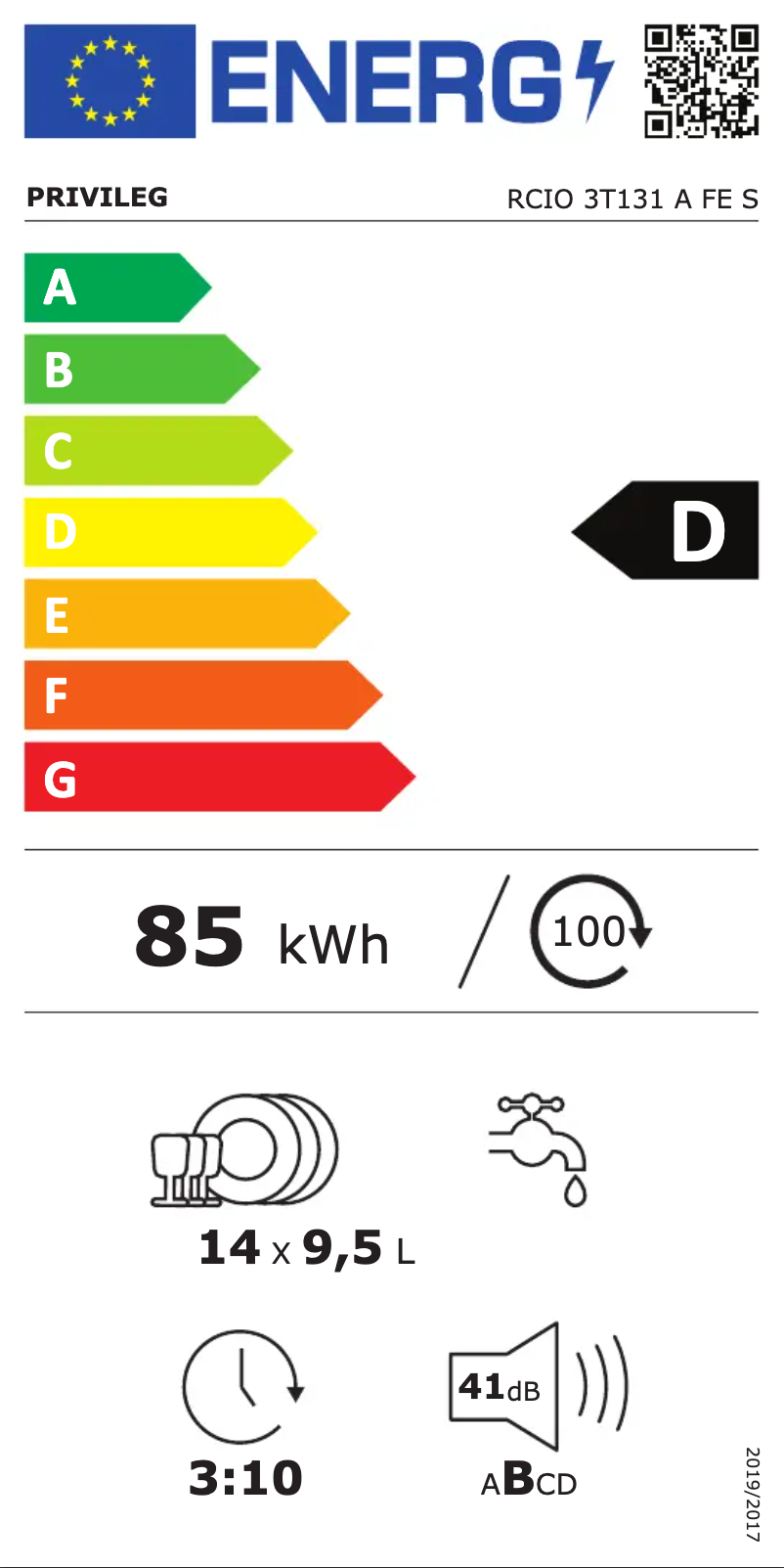 Page 1 de la notice Label énergétique Privileg RCIO 3T131 A FE S