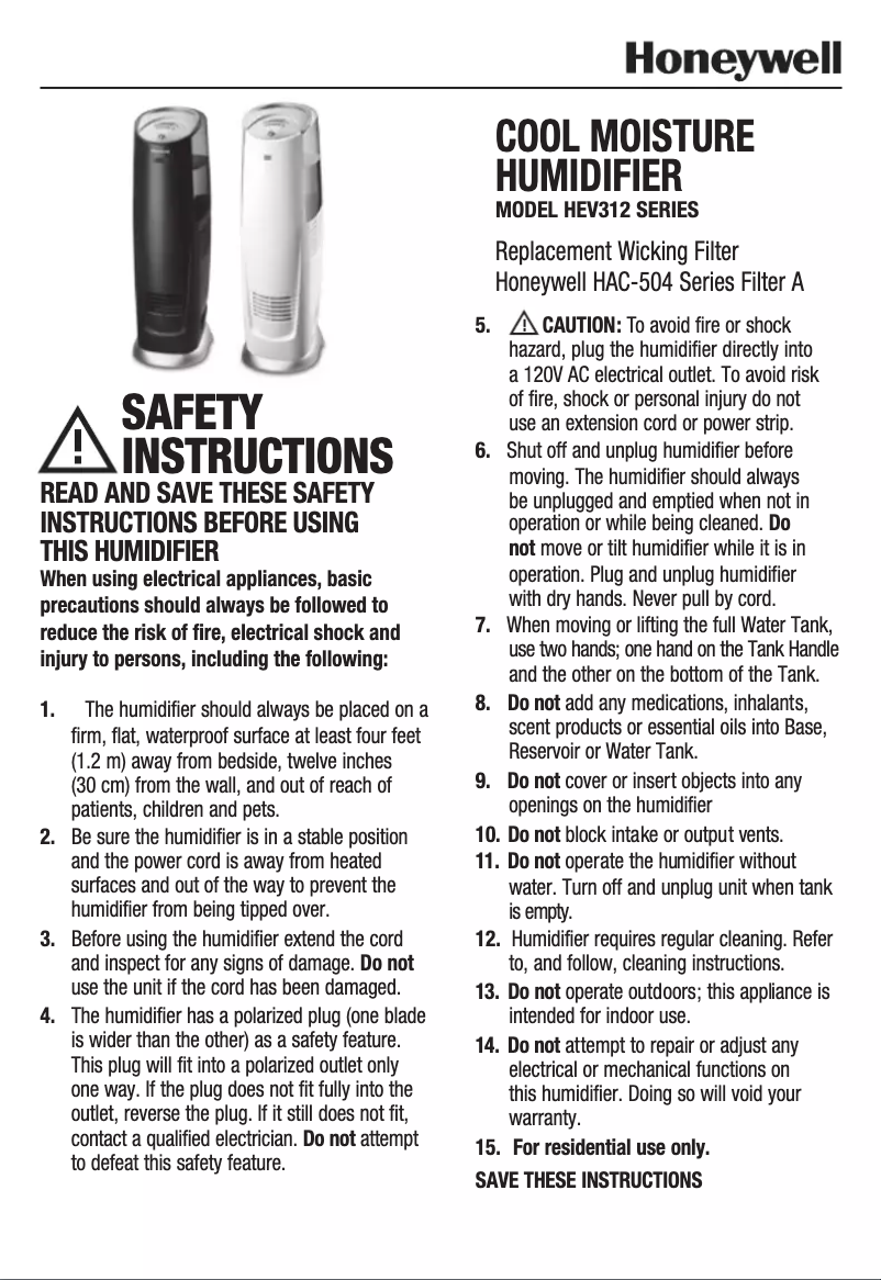 Image de la première page du manuel de l'appareil HEV312