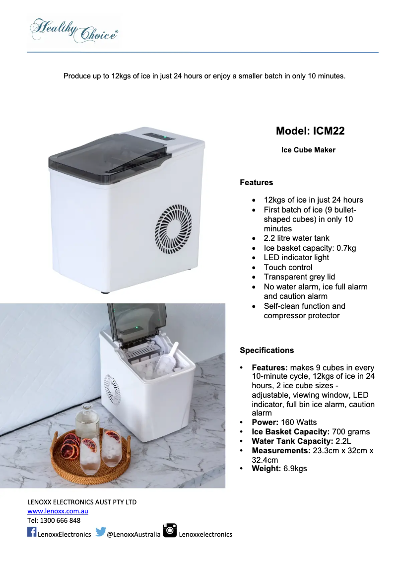 Page n°1 - Fiche technique Healthy Choice ICM22