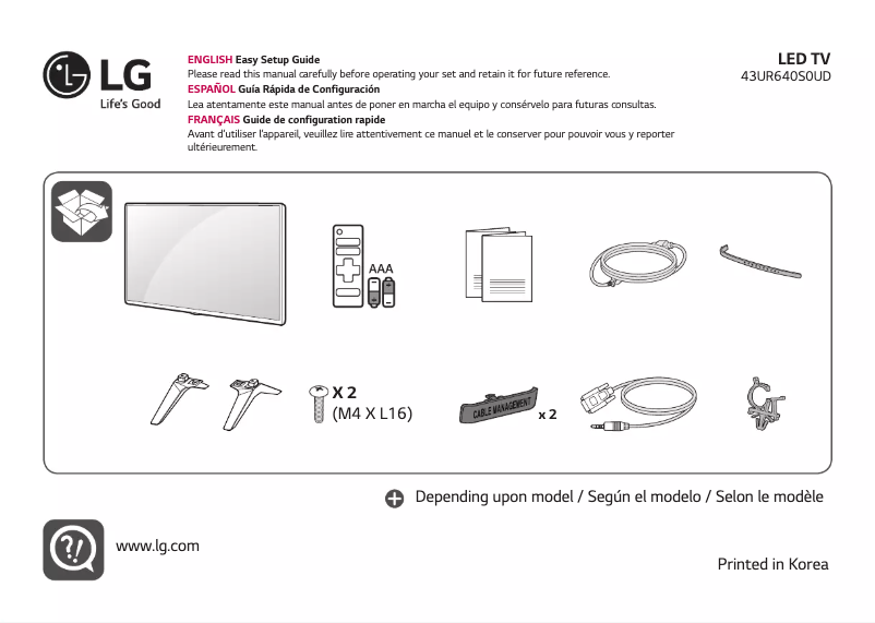 Image de la première page du manuel de l'appareil 43UR640S