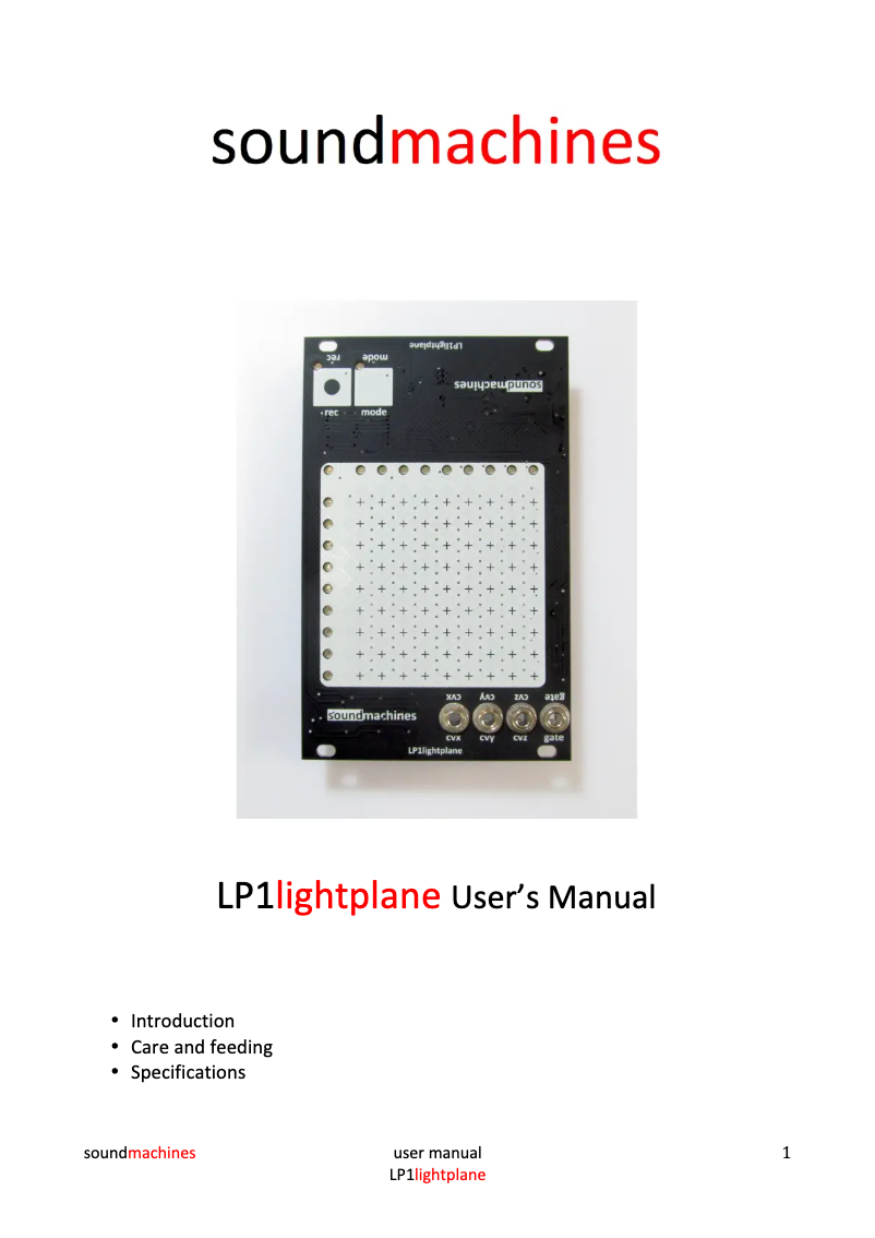 Page n°1 - Manuel utilisateur Sound Machines LP1 Lightplane